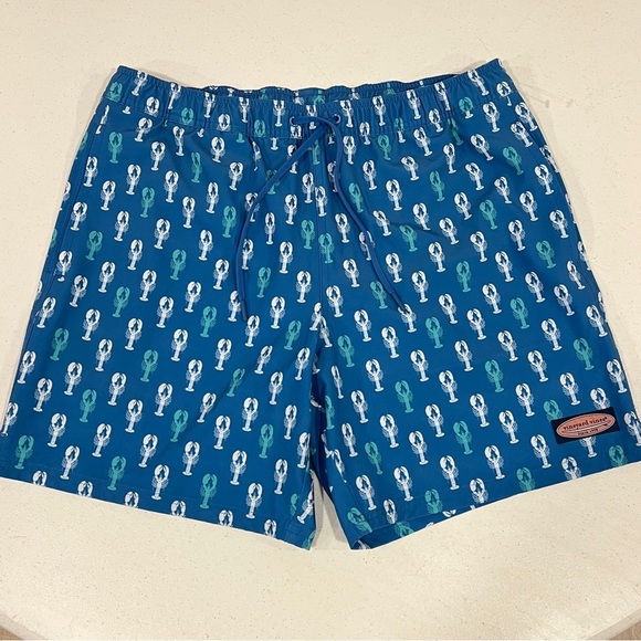 Vineyard Vines Other - Vineyard Vines 7” Chappy Swim Trunks LOBSTER print Blue Teal White Medium NWOT